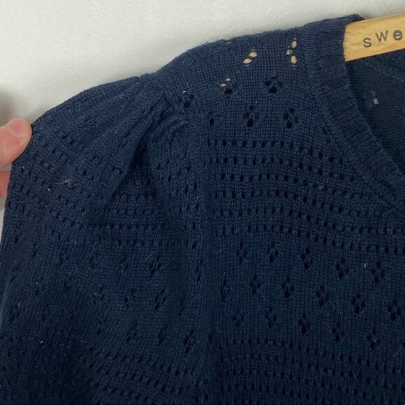 LOVESHACKFANCY Alpaca Boho Wool‎ Blue Sweater Puff Sleeve Ruffle Trim Size Large - Picture 6 of 10